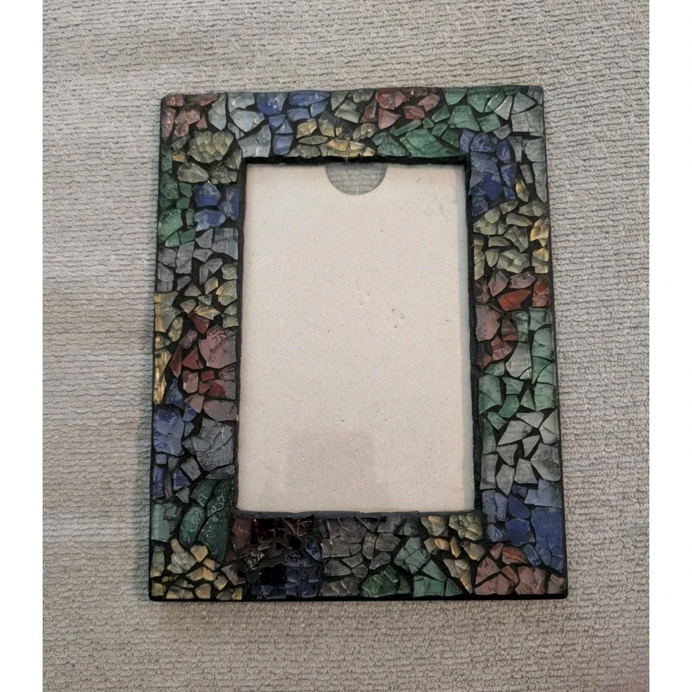 Handcrafted Mosaic Glass Picture Frame Multicolor Stained Glass Style Tabletop